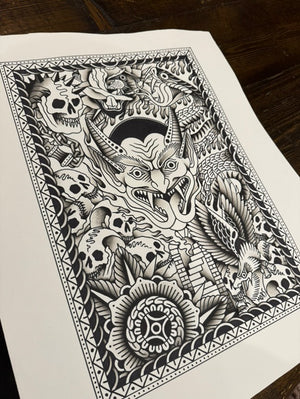 Detail of 'Mors – Chaos Print' highlighting the texture and quality of the 300gsm Epson Cold Press paper.