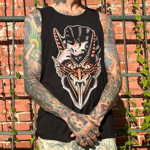 Front view of Devil Girl Tank by Cedric Weber featuring bold tattoo-inspired streetwear graphic