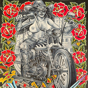 Close-up of line work and bold ink in Brent Patten’s “FTW” print.