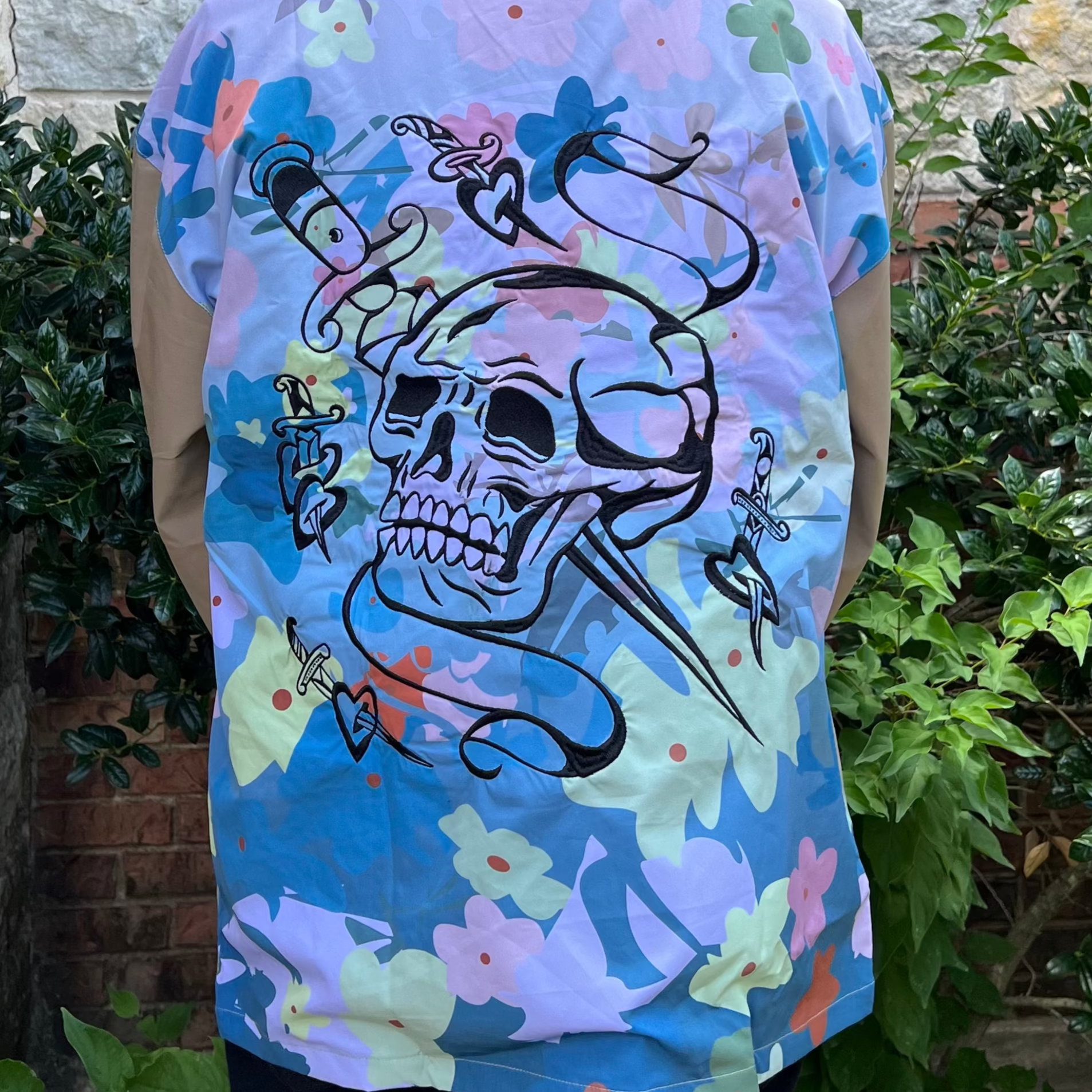 Front view of Thunder Bird anorak jacket by Cheyenne Sawyer, black waterproof nylon.