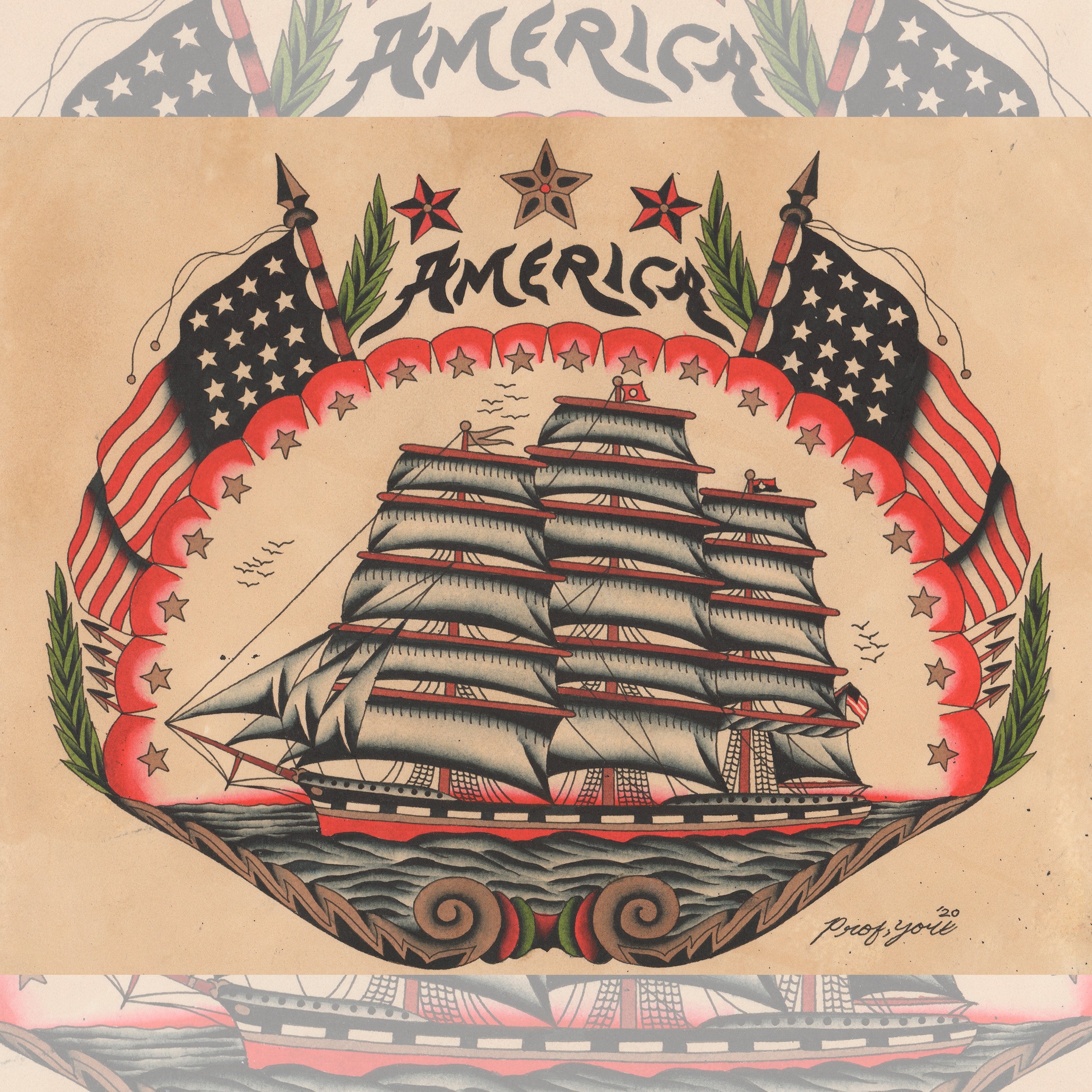 Side view of American Flash Giclée Print highlighting the texture of the 340gsm Epson Cold Press paper.