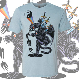 Alex Q Cosmic Dualism – Gray tattoo-inspired graphic tee featuring celestial and anatomical design.