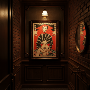 Close-up of the Diavolo T-Shirt print showing vibrant red and black contrast design.