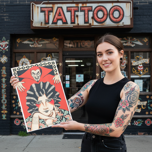 Close-up of Diavolo T-Shirt graphic design highlighting fine line details.