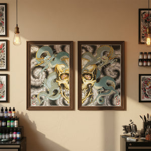 Flying Tiger print by Giacomo Pompei framed and hung on wall.