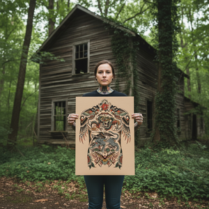 Detail shot of paper texture and pigment in Full Frontal print by Clemens Hahn.