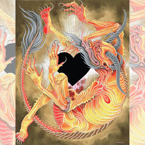 Close-up of Derek Noble Horny and Handsy print showcasing intricate linework and vibrant colors.