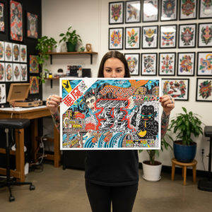 Close-up of JapNYC Pt. 1 print showing tattoo-inspired details.