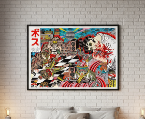 Close-up detail of line work and ink in Capilli Tupou’s ‘JapNYC Pt 2’ print.