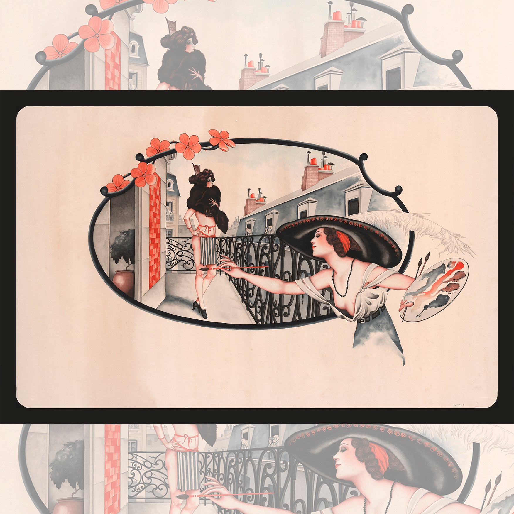 Surreal art print La Vie Des Peintres framed on wall for home décor