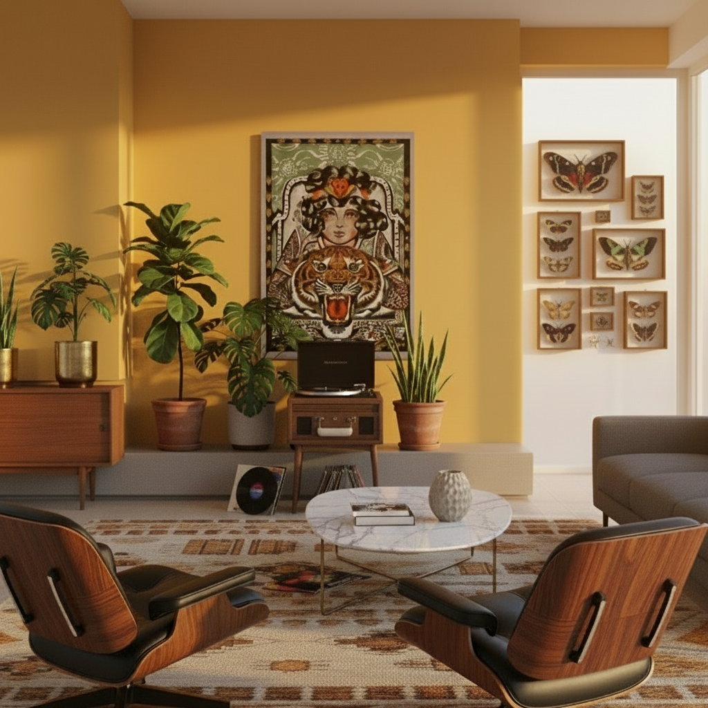 “Tigress print by Aaron Hindson framed and hung on wall.”