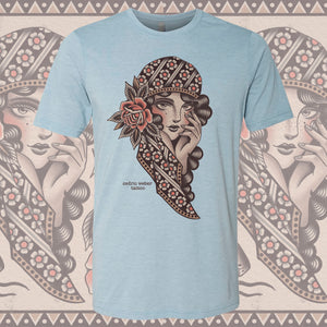 Side view of Young Girl Shirt highlighting the soft, vintage feel of the fabric.