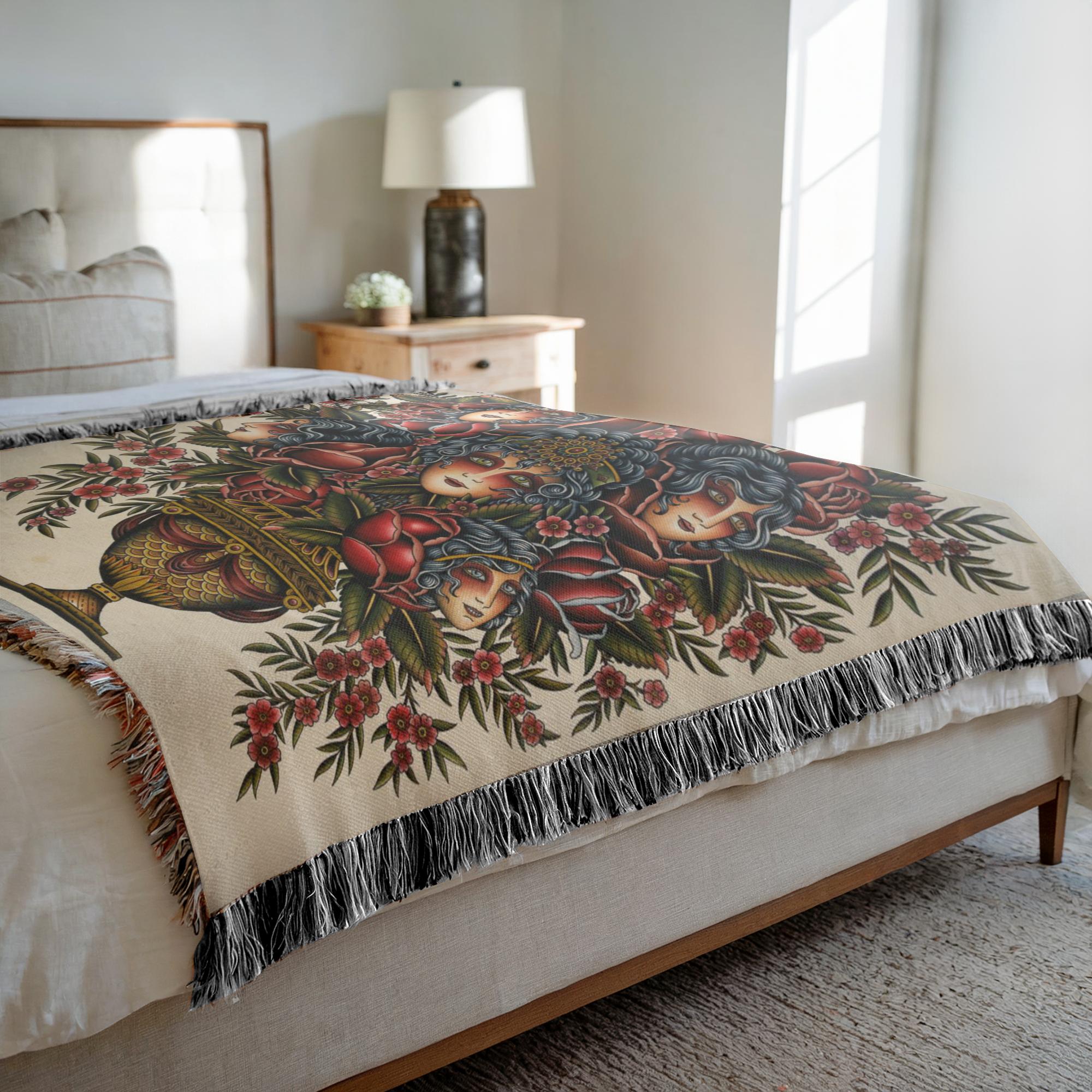 Close-up of Familiar Vase Blanket highlighting intricate woven details.