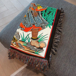 Detail of color-fringed edges on Cat Samurai Blanket by Lorenzo Rossi.
