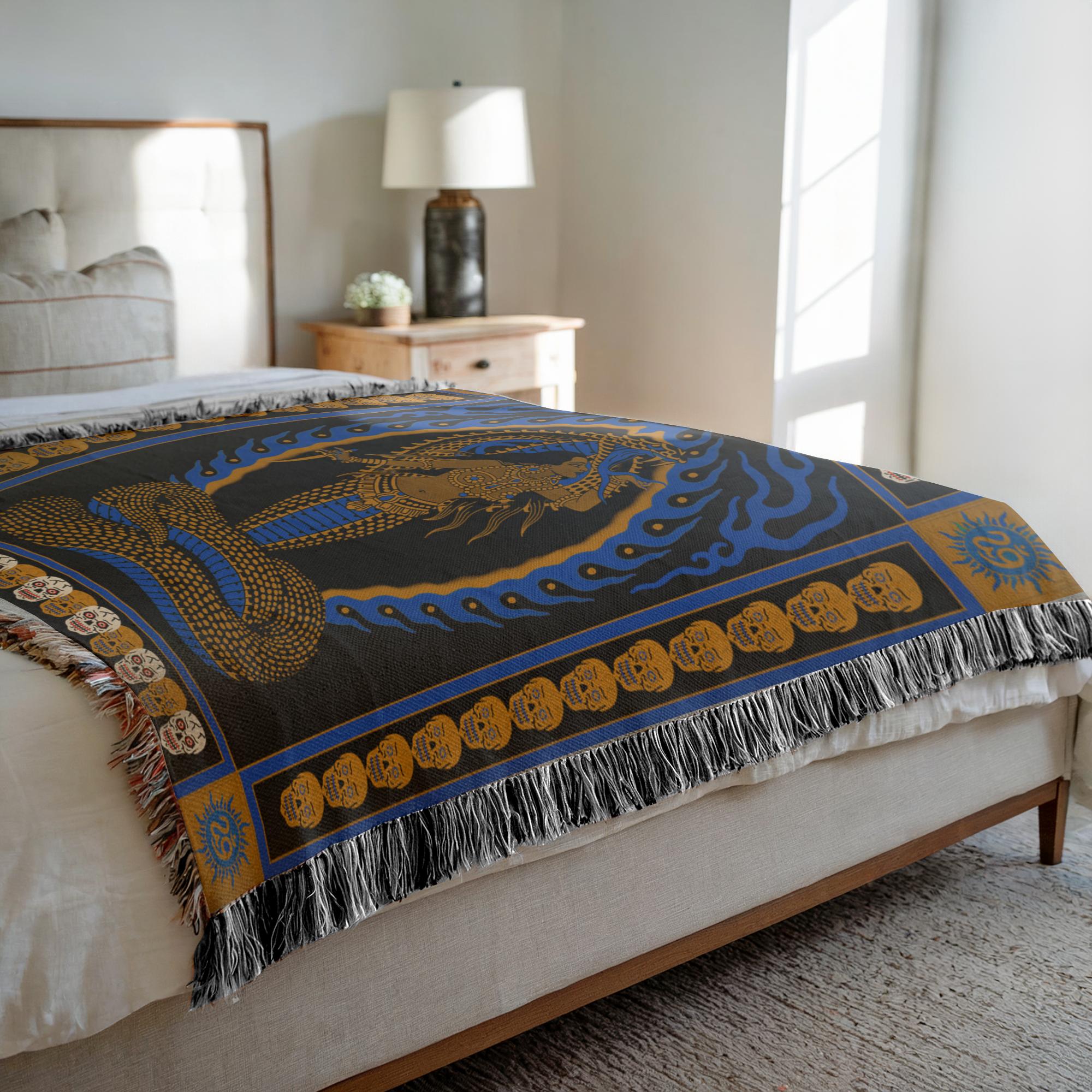 Close-up of weave texture and snake motif in the Snake Charmer Blanket.