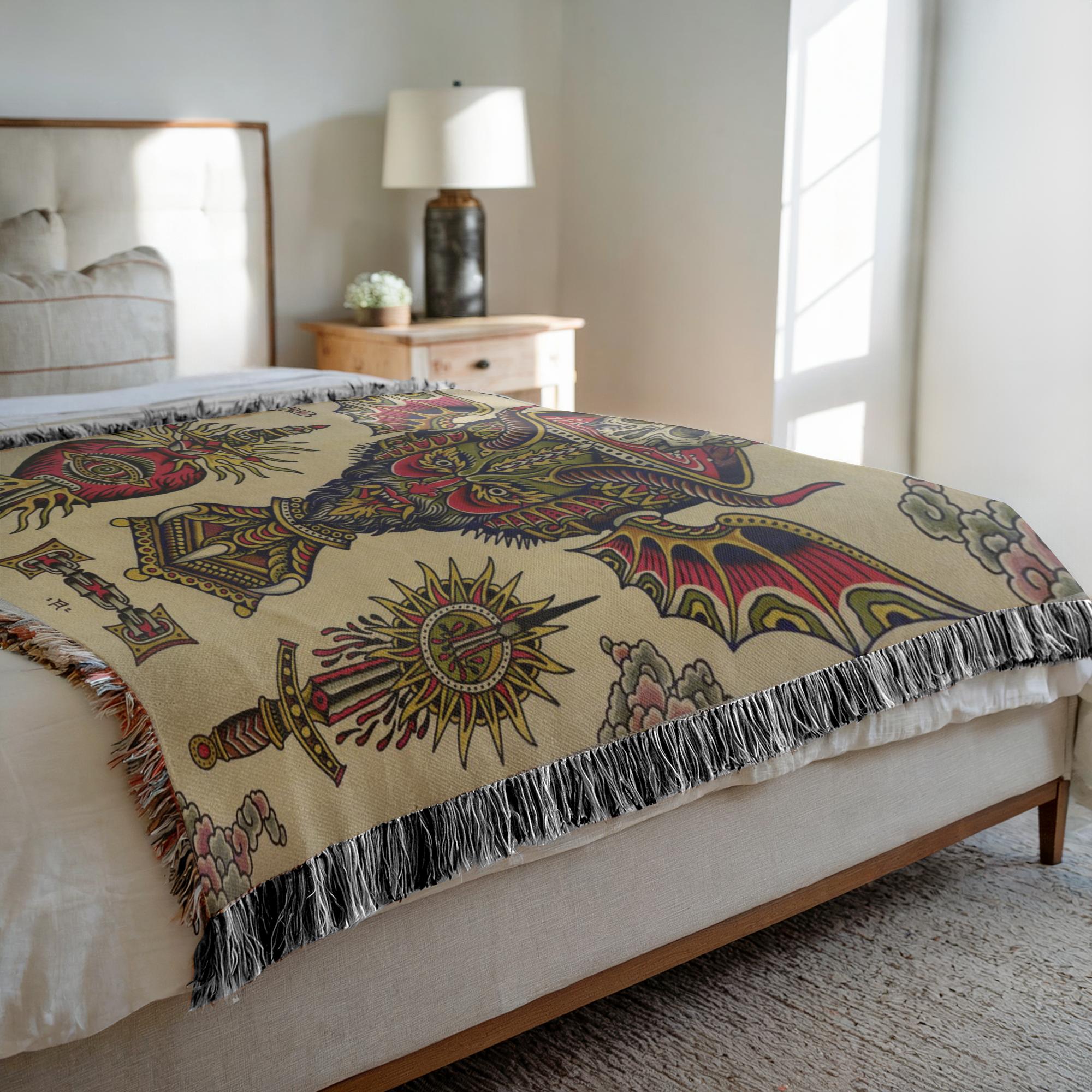 Close-up of Eternal Suffering Blanket highlighting intricate woven details.