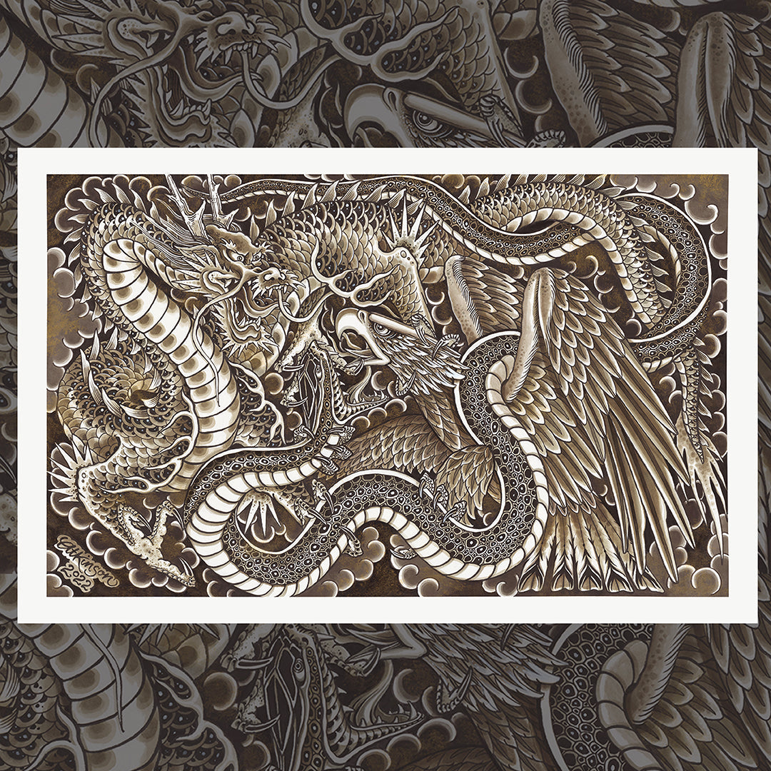 dragon and bird tattoo design