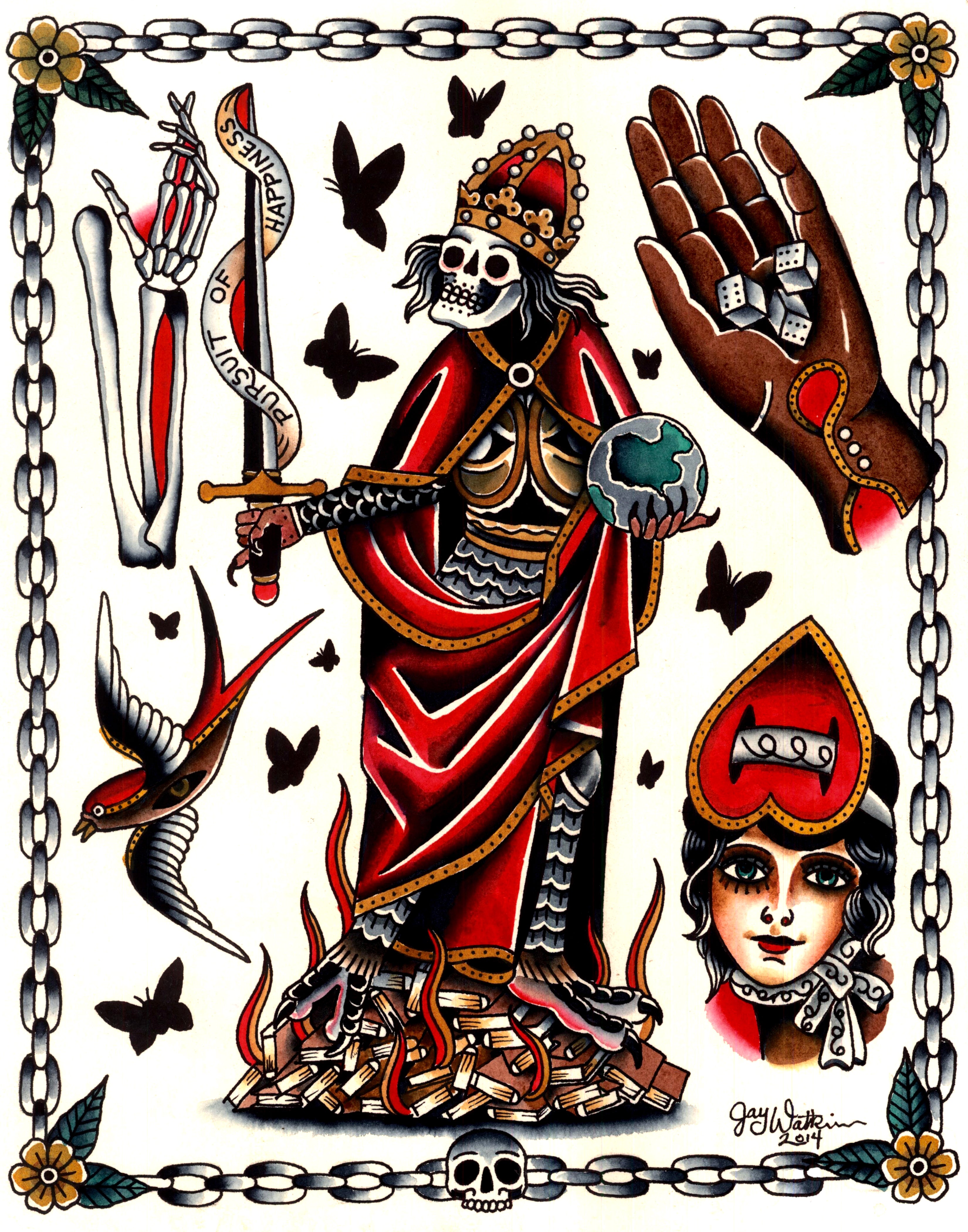 watercolor skeleton art