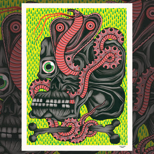 Teide's "Skull Snake" art print featuring intricate tattoo-inspired design.