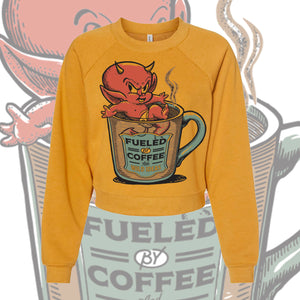 Hot Coffee graphic crop tee by Scott Weatherwax on soft Natural Next Level 3600 shirt
