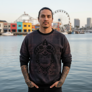 Front view of Kali Sweatshirt by Mindzai Apparel – bold graphic on crew neck.