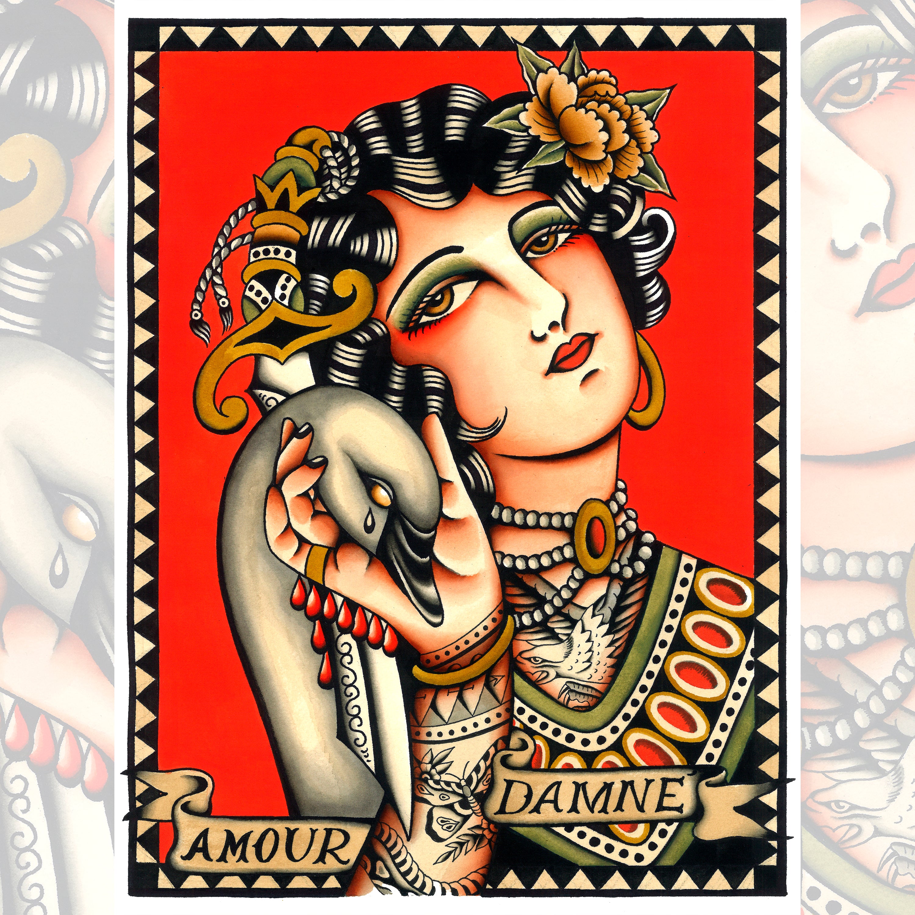 Gaia Zeta – Amour Damné | Traditional Tattoo Art Print – Mindzai