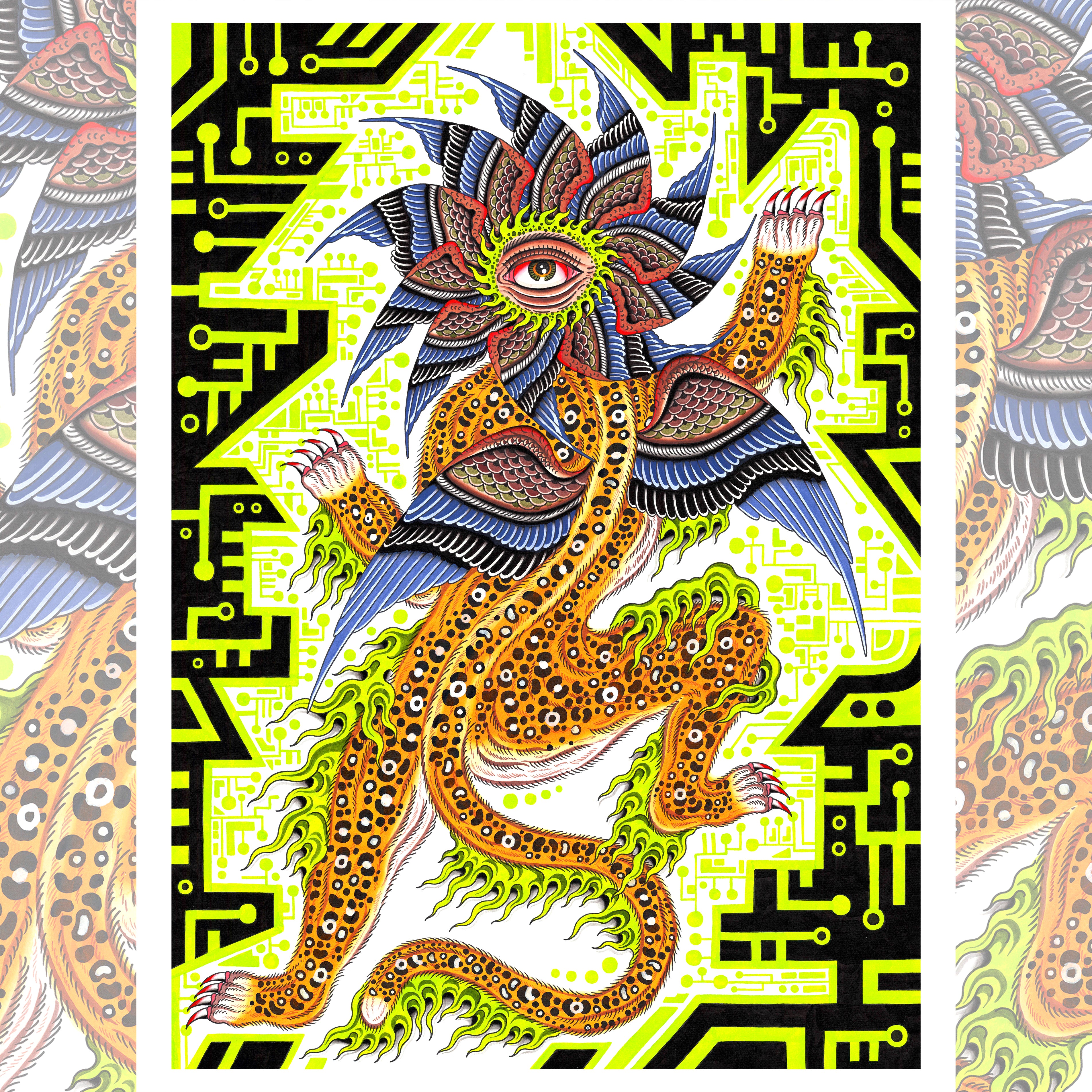 Capilli’s “Cyber Tiger” giclée print with neon robotic tiger design