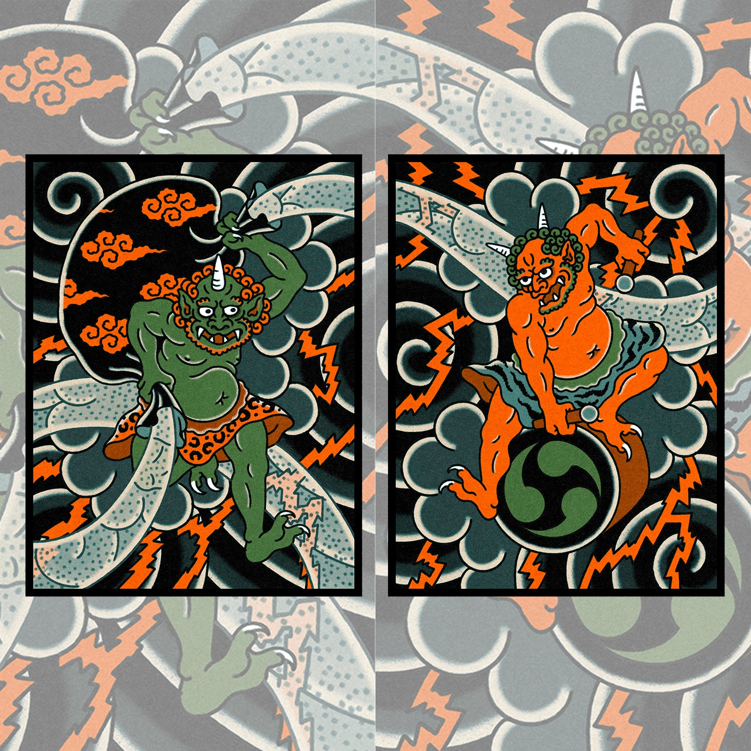 Raijin Fujin Diptych – Mythic God Enamel-Quality Art Prints – Mindzai ...