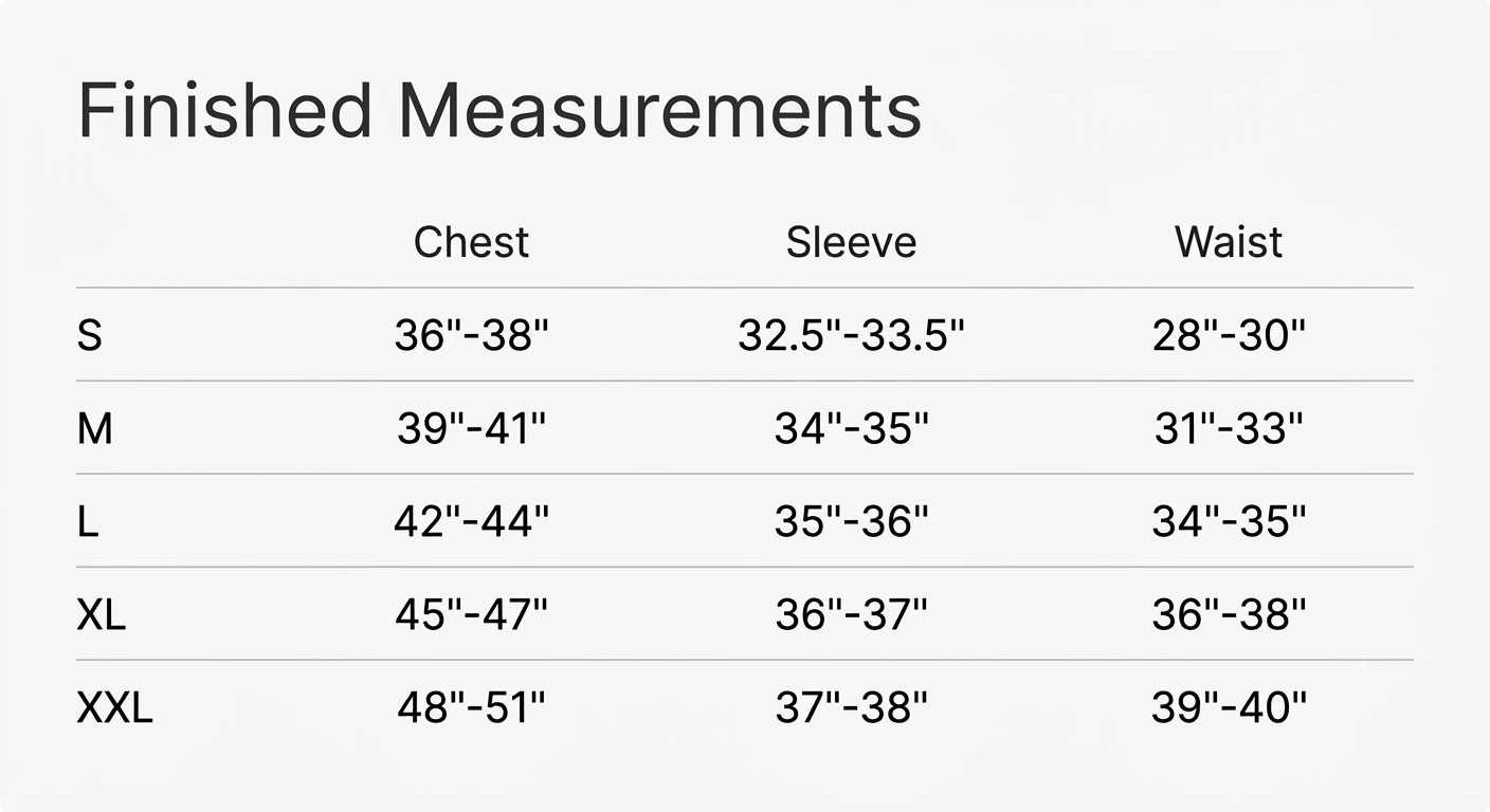Product size chart