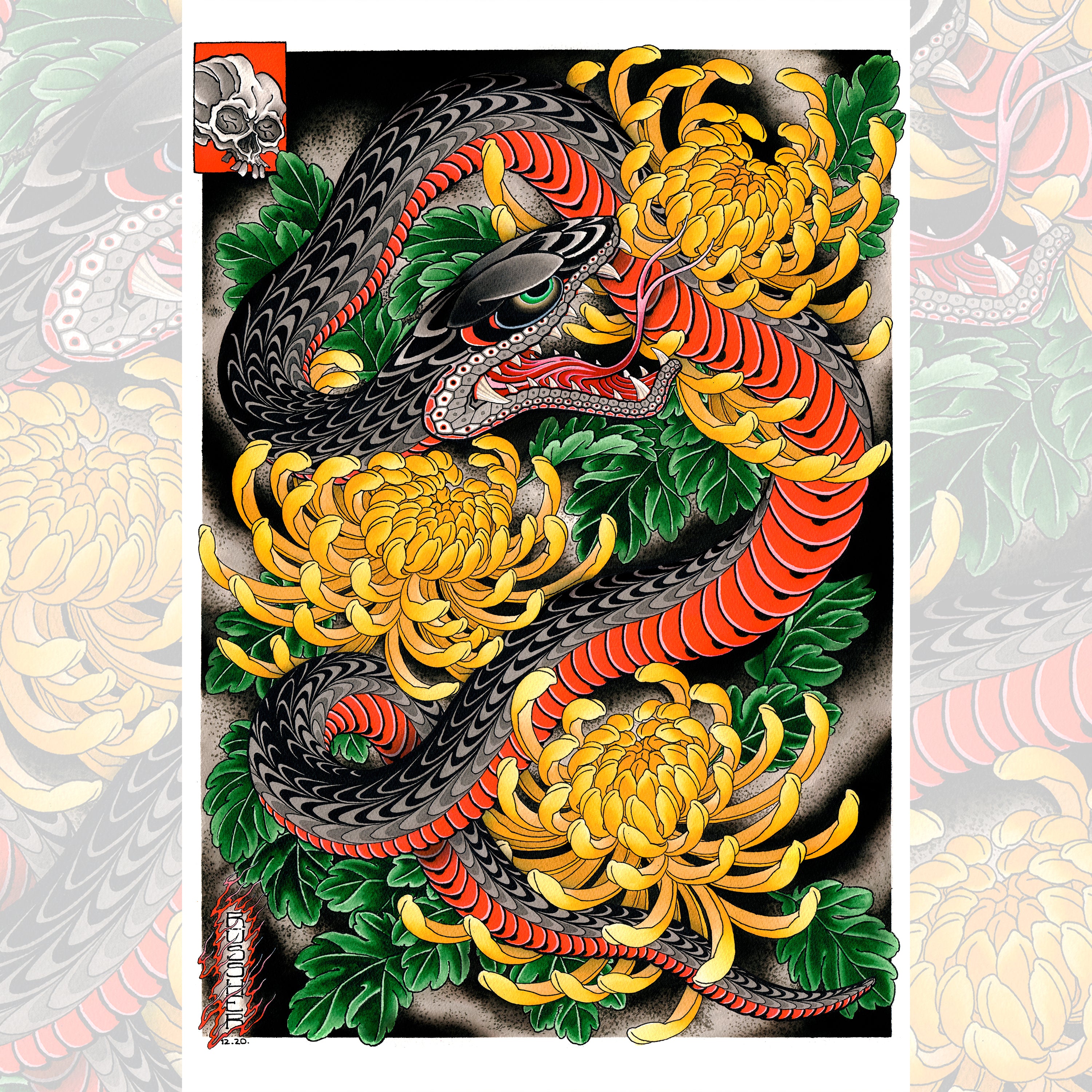 Ryan Ussher -  Snake & Chrysanthemums