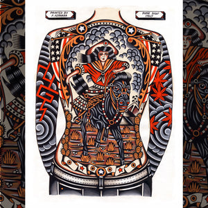 cowboy backpiece tattoo design